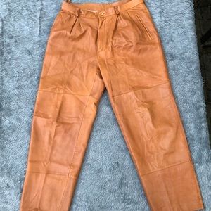 Saxony Vintage Dark Camel Leather Pants Men Unisex